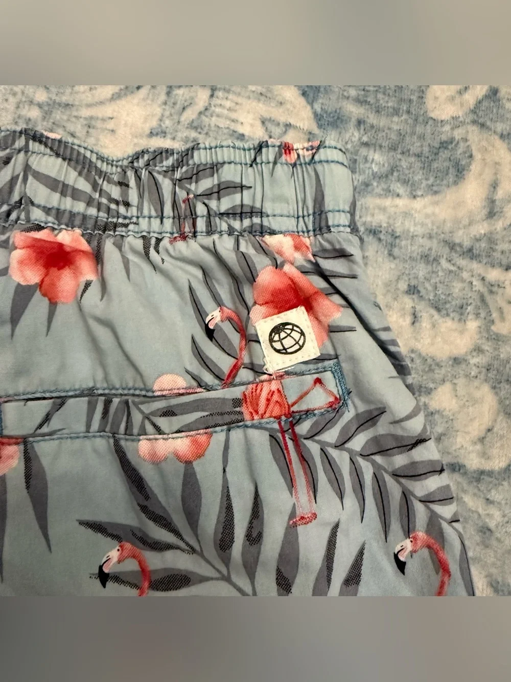Free Planet Men’s Blue Floral Flamingo Drawstring Shorts size XS
